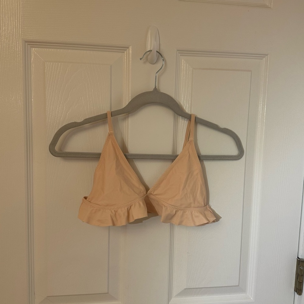 🌸CUPSHE GIRLS SIZE 12 TRIANGLE BIKINI TOP WITH RUFFLES AROUND EDGES IN BLUSH 🌸